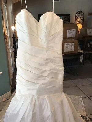  Wedding Dress Ruched Bodice Blue By ENZOANI  Size 12 - Image 1 of 4