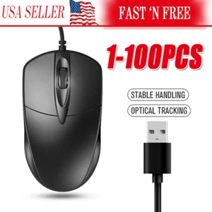 USB 2.0 Optical Wired Scroll Wheel Mouse PC Laptop Notebook Desktop Black Lot - Picture 1 of 10