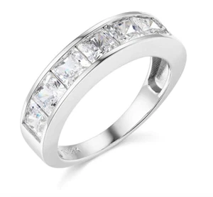 3.5 Ct Created Diamond Real 14k White Gold Engage Wedding Anniversary Band Ring - Picture 1 of 3