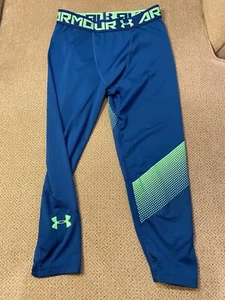 Boys Under Armour Blue Green 3/4 Running Compression Pants Tights Large L - Picture 1 of 1