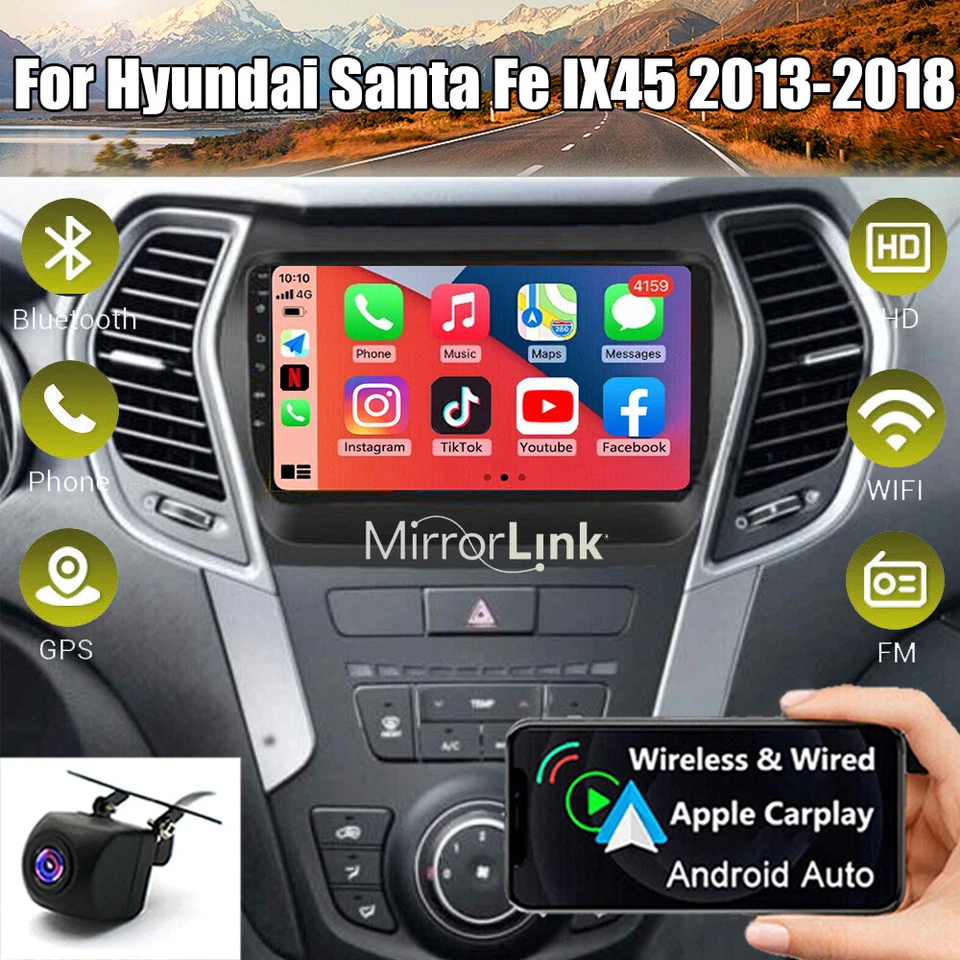 Apple Carplay Car Stereo Radio GPS Navi FM For Hyundai Santa Fe IX45 2013-2018 - Image 1 of 4