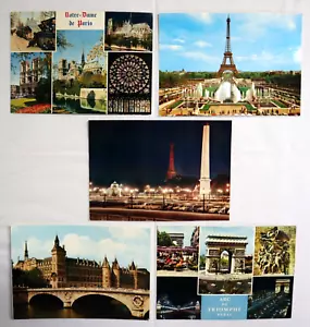 Photochrom 5 Postkarten Lot Paris Frankreich Vintage 1960er Notre Dame Eiffelturm Bogen - Bild 1 von 24
