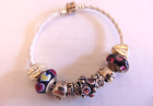 AUTHENTIC PANDORA BRACELET WITH 9 CHARMS 925 STERLING LOCK W/WHITE CORD