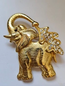 Vintage Gold Tone Elephant Brooch Pin with Rhinestones  - Picture 1 of 8