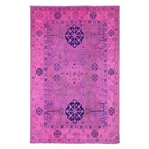 5 Fuß 10 Zoll x 9 Fuß 1 Zoll Fuscia Rosa Handgeknüpft Überfärbt Kasak Stern Design Wollteppich R20279 - Bild 1 von 6