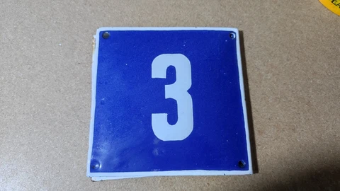 Vintage Enamel Sign Number 3 Blue House Door Street Plate Metal Porcelain Tin Cover