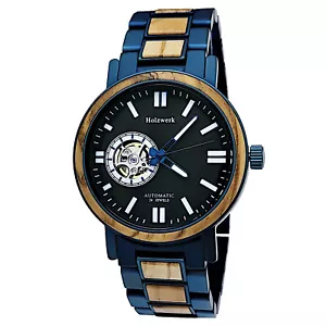 Reloj automático de madera COBURG para hombre acero inoxidable y madera, azul, negro, beige - Imagen 1 de 6