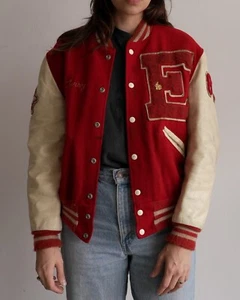 Vintage Everett Vikings Lansing Michigan 1987 80s Varsity Wool Leather Jacket M - Picture 1 of 12