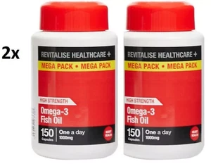2 X 150 Capsules Revitalise Health+ Omega 3 Fish Oil 1000mg. 180mg EPA 120mg DHA - Picture 1 of 2