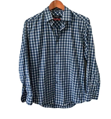Saks 5th Avenue Size 16 32/33 Mens Blue Plaid Cotton Dress Shirt - Image 1 of 4