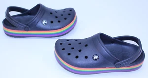 VTG Crocs M6-8 Men Sandals Straps Shoes Slides Shower Gym Grey Rubber Rainbow - Picture 1 of 15