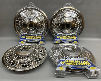 14in Rally Wire Wheel Covers Set of 4 Hub Caps Chrome Finish (Read) - Image 1 of 4