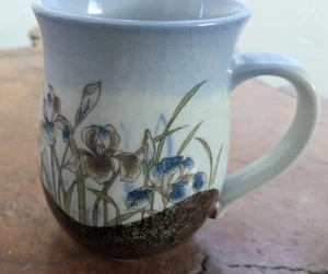 Vintage Otagiri Mug Blue Iris Flowers Hand Painted Floral Japan Stoneware Mug 4" - Picture 1 of 9