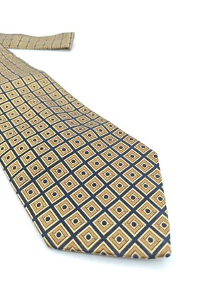 🇺🇲 Gravata de seda masculina Barneys New York dourada geométrica feita na Itália 56x3,75  - Imagem 1 de 4