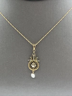 Antique 10K Gold Mississippi Pearl Lavaliere Pendant Necklace 17.5 in - Image 1 of 4