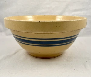 HULL POTTERY Yellow Ware Cuenco Mezclador Grande Rayas Azules - Imagen 1 de 5