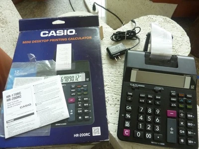 Casio HR-200RC Compact Printing Calculator, Black, w/ Original Box & Manual - Image 1 of 4
