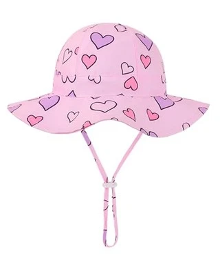 Baby Girl Sun Hat Toddler Summer Bucket Hats UPF 50+ Hat for 2-4T Heart Pink - Image 1 of 4