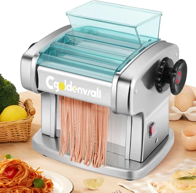 Macchina per Pasta Elettrica, 135W Motore Con 2 Lame (2.5Mm/4Mm) E 9 Spessori Re - Immagine 1 di 4