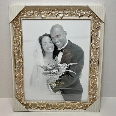 Marco de fotos dorado Fetco corazones abiertos y cristales foto de 8" x 10" *defecto Foto 1 de 4