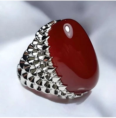 Natural Yamani Aqeeq (Agate) Ring Brown Stone 925 sterling silver ring for men - Image 1 of 3