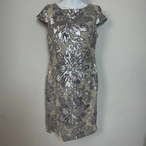 Calvin Klein Women's 12 Sequin Sheath Dress Cowl Neck Cap Sleeve Cocktail Party - Picture 1 of 9