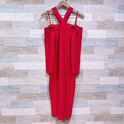 Vestido Halter BCBGMaxazria Brielle Bodycon Rojo Fiesta Cóctel Mujer Mediano Foto 1 de 4