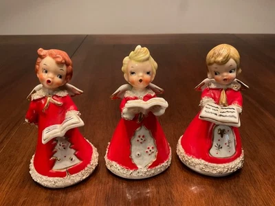 Trío campanas de ángel vintage Kreiss Christmas Violing *REPARACIÓN DE UNA ALA* Foto 1 de 4