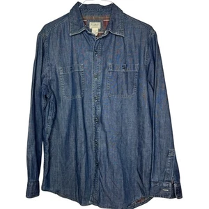 Vintage L.L. Bean Mens Denim Button Up Shirt Sz M Flannel Plaid Lined Country - Picture 1 of 8