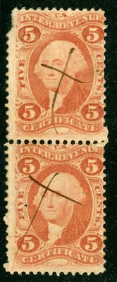 USA 1862 Washington 5¢ Revenue 1st Issue  Sc R24c VFU D728 - Image 1 of 4