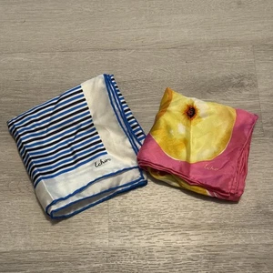 Menge 2 Echo Frut rosa gelb blau schwarz gestreift 100 % Seide quadratische Schals 26" - Bild 1 von 9