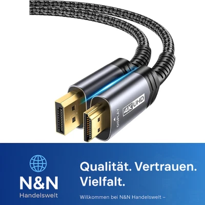 JSAUX 4K DisplayPort auf HDMI Kabel 1 m DP zu HDMI UHD 4K Nylon Geflochten - Bild 1 von 3