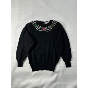 Jane Ashley schwarz Perlen Perlen Edelstein verziert Pullover XL Lammwolle Angora Mischung - Bild 1 von 12