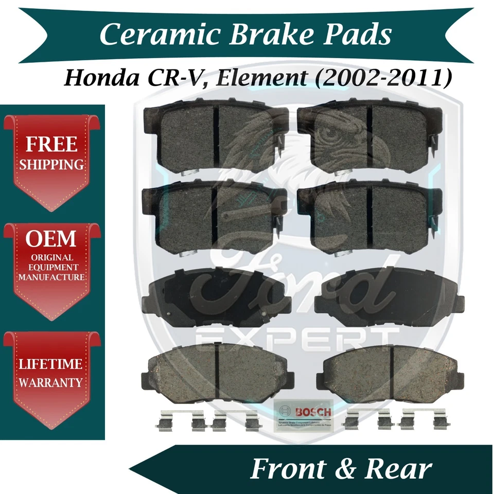 Kit de pastillas de freno delanteras y traseras de cerámica Bosch OEM para Honda CR-V 2002-2011 y Element Foto 1 de 4
