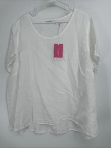 Isaac Mizrahi New York 2X Linen Top Boho Blouse Shirt White Lagenlook Coastal - Picture 1 of 5