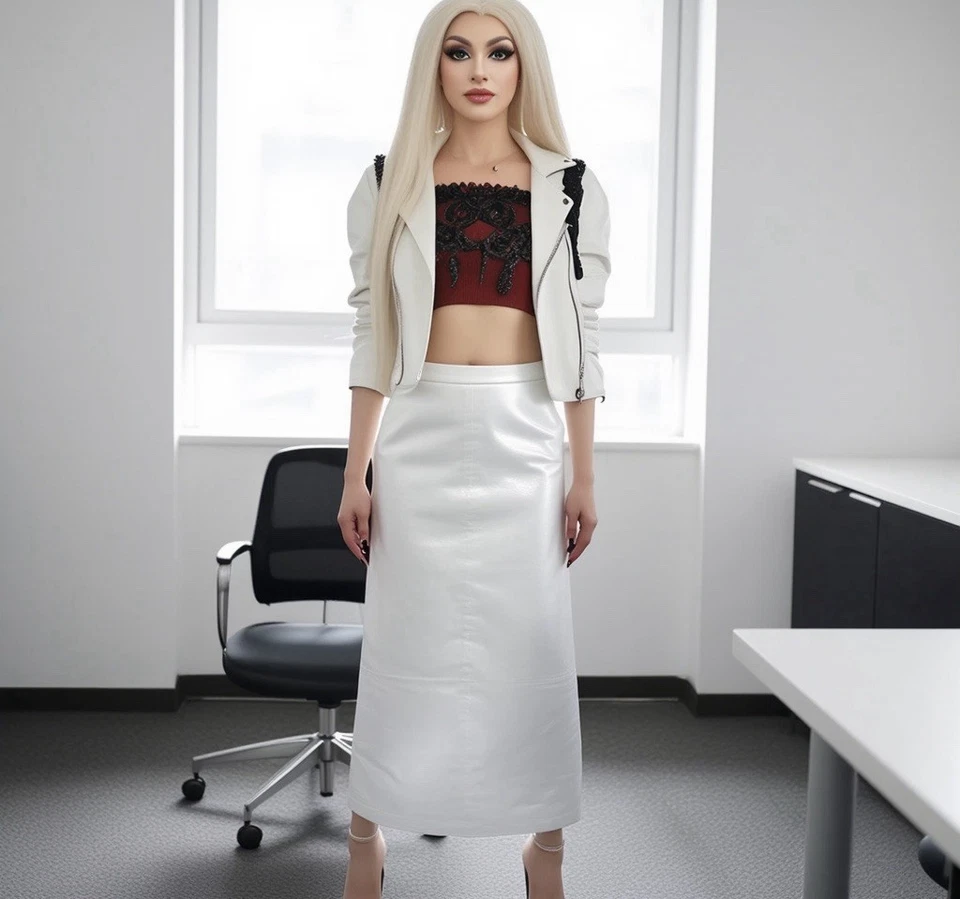 Maxi Falda Acampanada Vintage Lujo CAVALLI Talla 16 Blanco Cuero Grueso CD TS Foto 1 de 4