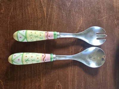 Pfaltzgraff Pistoulet Salad Serving Utensil Set Ceramic Stainless Steel - Image 1 of 2