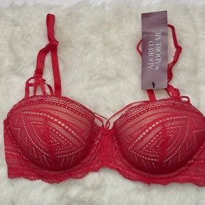 Reggiseno donna Adored By Adore Me Contour taglia 32D rosso pizzo leggermente foderato ferretto - Foto 1 di 5
