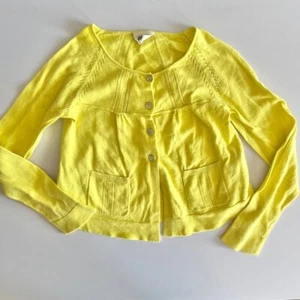 Mini Boden cardigan sweater girls 7 8 yellow cotton buttons pockets pointelle - Picture 1 of 6