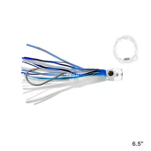 6.5" Fishing cup Trolling Marlin rigged Lure Resin Head big game Blue White NEW - Picture 1 of 6