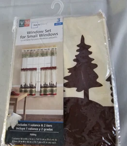 Curtains Small Window Set 58" Valance & 2 Tiers NEW NIP "Fishing" Mountains - Picture 1 of 8