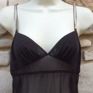 Vestido camisón Victoria's Secret Chemise para mujer S negro puro dorado correas de metal - Imagen 1 de 8