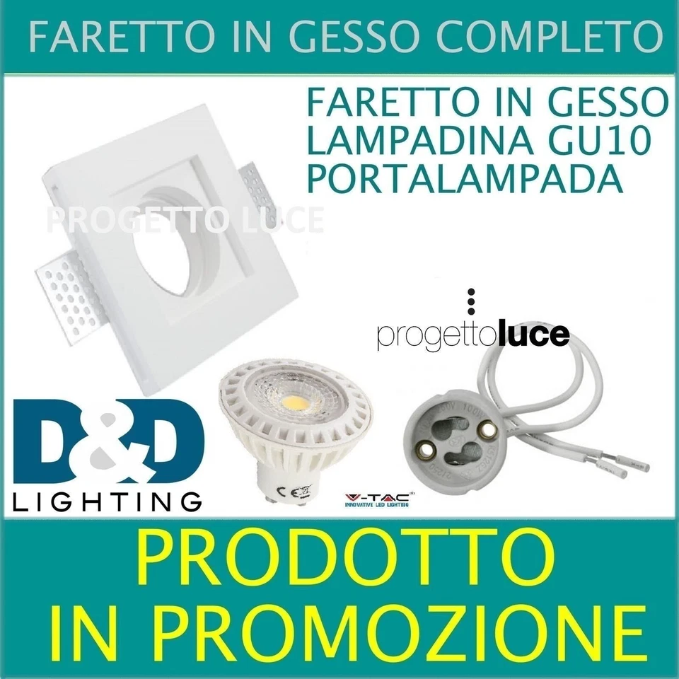 FARETTO IN GESSO A INCASSO PORTAFARETTO COMPLETO DI LAMPADA A SCOMPARSA PER LED - Immagine 1 di 1