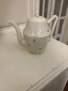 Harp Green Shamrock Coffee Pot with Lid by Belleek Pottery - Picture 1 of 6