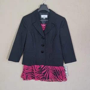 Le Suit Petite 8P Black Blazer Deep Rose Skirt Two piece set - Picture 1 of 16