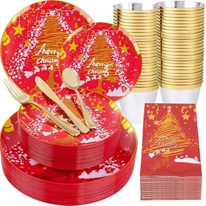 175PCS Christmas Plates Disposable, Christmas Plastic Plates, Christmas Party... - Picture 1 of 7