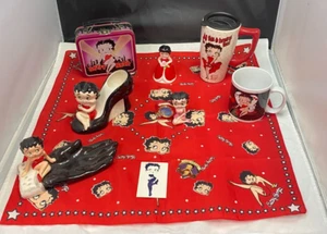 Vtg LOT of 10 Betty Boop Clock, Mugs, Desk Accessories, Scarf, Bell, Lunch Box - Picture 1 of 12