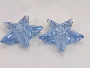 Vintage PAIR Moonlight Blue Star Taper Candle Holders 4" Cambridge Glass Company - Picture 1 of 9