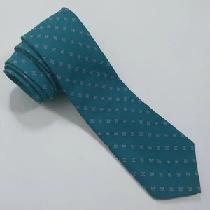 Vintage Teal Diamond Pattern Mens Tie Polyester Slim Necktie - Picture 1 of 5