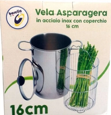 BORELLA PENTOLA ASPARAGERA VELA CESTELLO INOX COPERCHIO VETRO cm 16 PER ASPARAGI - Immagine 1 di 2